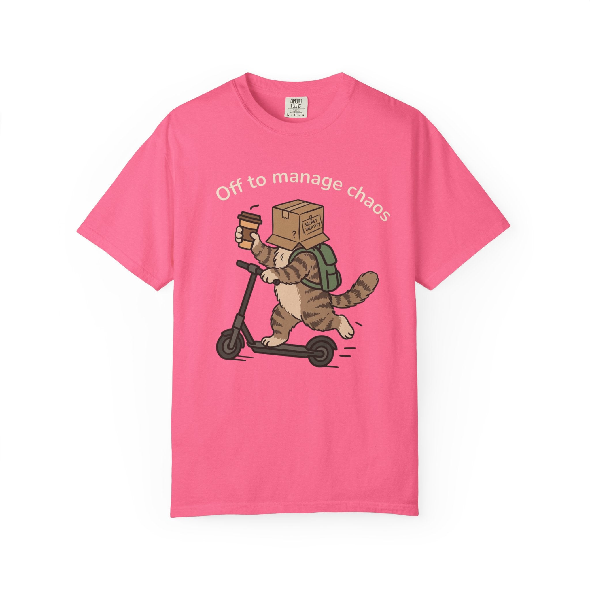 T‑Shirt — "Off to Manage Chaos" Cat on Scooter Graphic Tee
